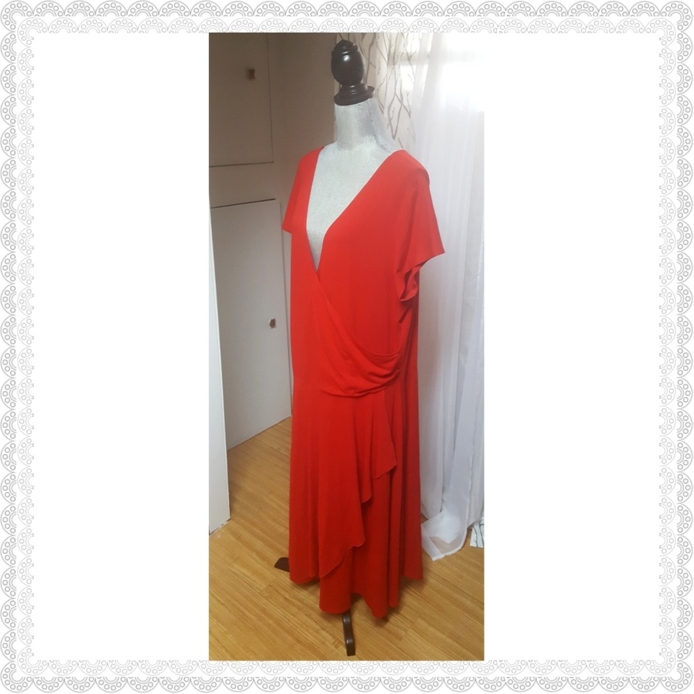 Red Faux Wrap Dress